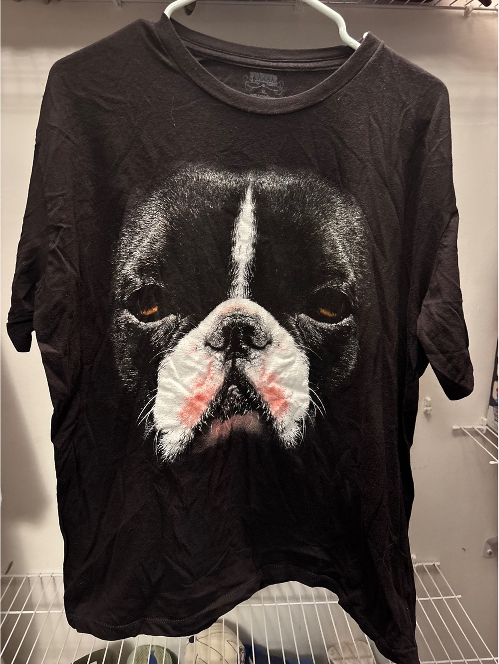 Men's Black T-Shirt with Dog Face Graphic XL